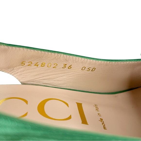 GUCCI Madelyn Crystal Square G Embellished Silk Satin Slingback Heels - Picture 9 of 11